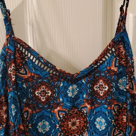Mini Jumpsuit, Floral, Strapy, Pockets, Multicolor Blue, Medium, Xhilaration - Picture 7 of 8